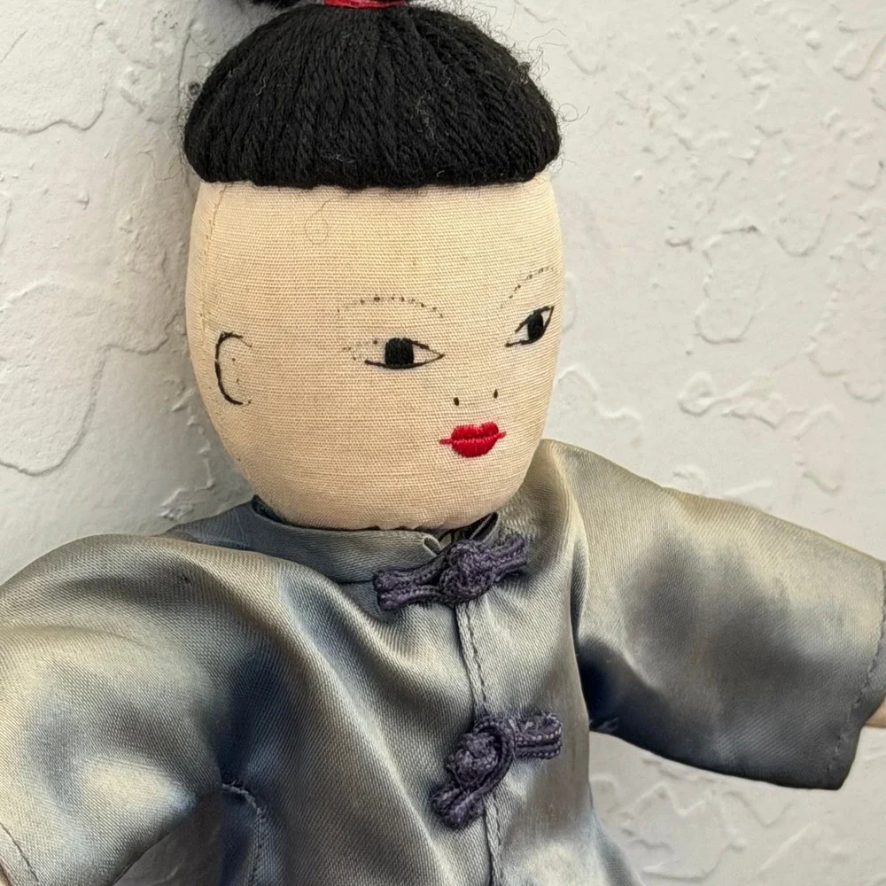 Pair Of Vintage Asian Dolls Primitive Blue Red‎ Boy and Girl Unique